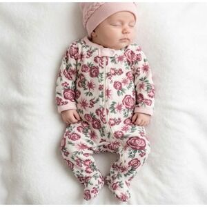 Kyle & Deena Baby Girls Floral Fleece Footed Sleeper Pajamas Pink Rose 0-3M